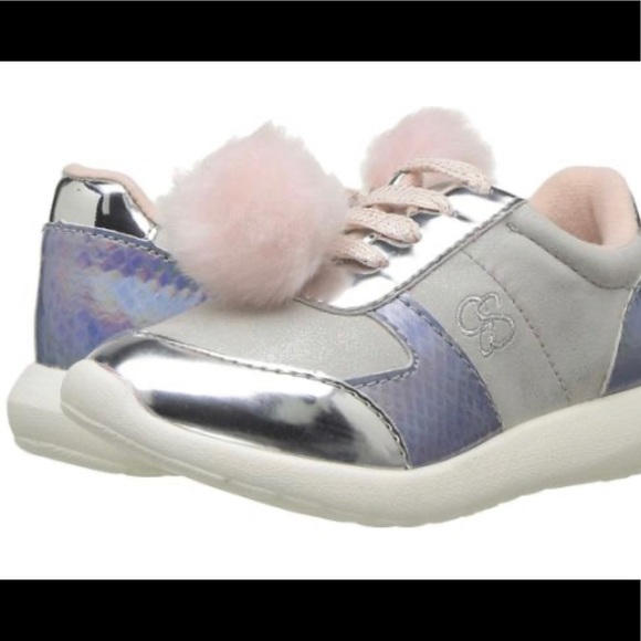 Jessica Simpson Girls Pom Pom Silver Tennis Shoes - Picture 1 of 5